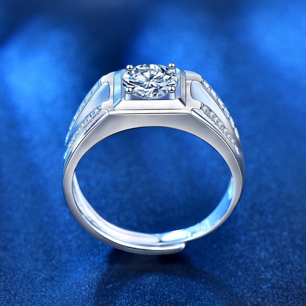 Certified 1ct. t.w. Diamond Moissanite Mens Engagement Ring NEW - Picture 2 of 8